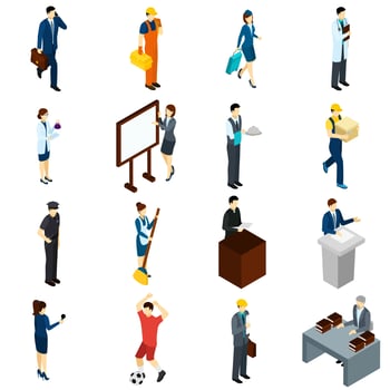Professional People Work Isometric icons Set vector