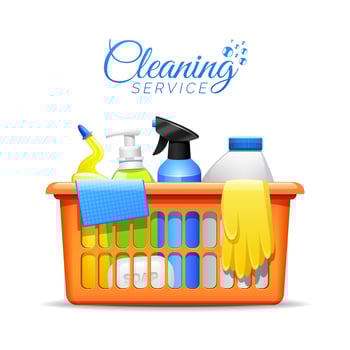 Household Cleaning Products In Basket Illustration   vector