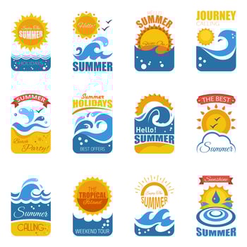  Summer Label Set With Wave And Sun vector