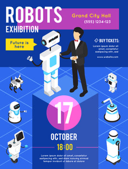 Robots Exhibition Isometric Poster vector
