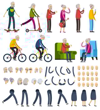 Elderly People Orthogonal Constructor Icons vector