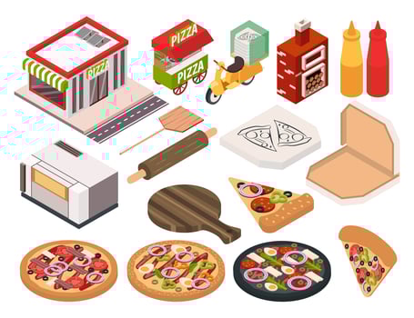 Isometric Pizzeria Icon Set vector