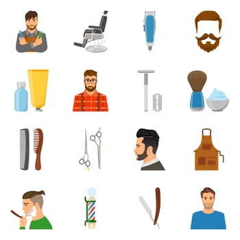 Barber Flat Icons Set vector