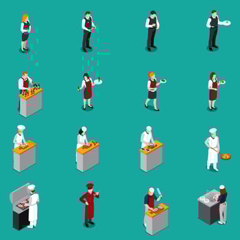 Restaurant Staff Isometric Set vector