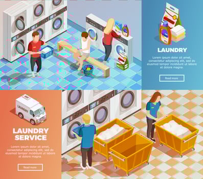Laundry Isometric Dry Cleaning Banners vector