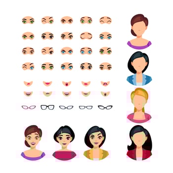 Girl Face Emotions Constructor  vector