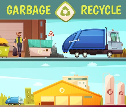 Garbage Recycling Company 2 Cartoon Banners vector
