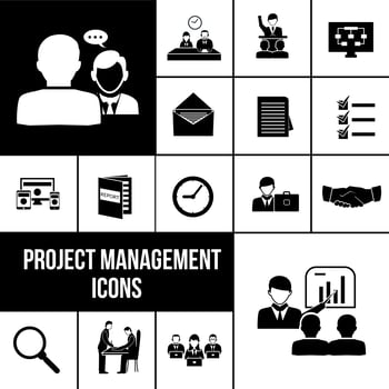 Project management icons black set vector