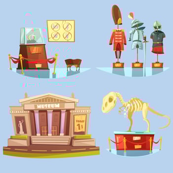 Museum Retro Cartoon 2x2 Flat Icons Set vector