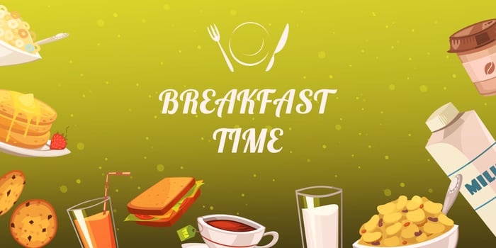 Set Of Snacks For Breakfast On Mustard Background vector