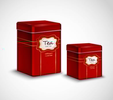 Tea Tins Red Metal Containers Set vector
