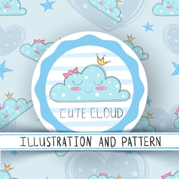 Princess cute cloud - seamless pattern vector