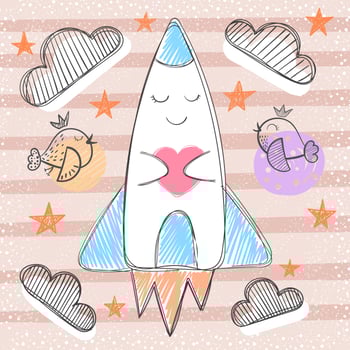 Cute rocket - cartoon baby illustration. vector