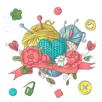 Set for handmade logo template, elements and accessories for crocheting and knitting. vector
