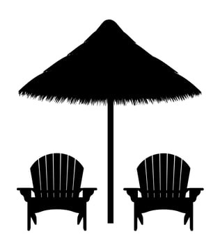 beach armchair and umbrella black contour silhouette vector illustration