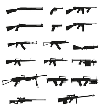 weapon and gun set collection icons black silhouette vector illustration