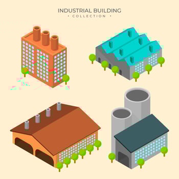 Flat Isometric Industrial Building Vector Collection