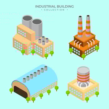 Flat Modern Isometric Industrial Building Vector Collection