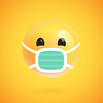 Realistic yellow emoticon in front of a yellow background, vector illustration