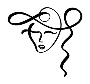 Continuous line, drawing of woman face, fashion minimalist concept. Stylized linear female head with closed eyes, skin care logo, beauty salon icon. Vector illustration one line