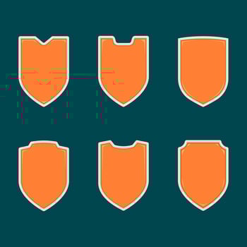 Blank orange shield badge shape template set collection vector