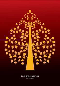 Golden Bodhi tree symbol Thai art style, vector illustration