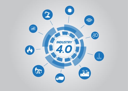 Icon of industry 4.0 concept, Internet of things network, smart factory solution, Manufacturing technology, automation robot with gray background vector