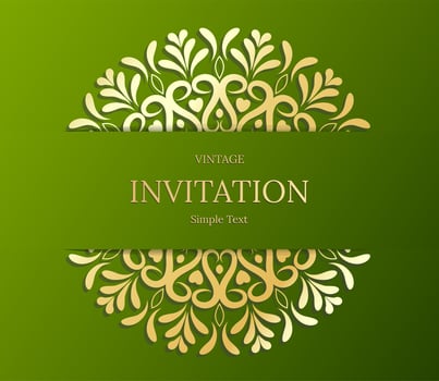Elegant Save The Date card design. Vintage floral invitation card template. Luxury swirl mandala greeting  gold and green card vector