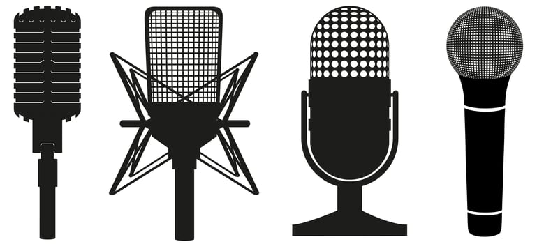 icon set of microphones black silhouette vector illustration