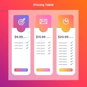 Flat Pricing Table vector