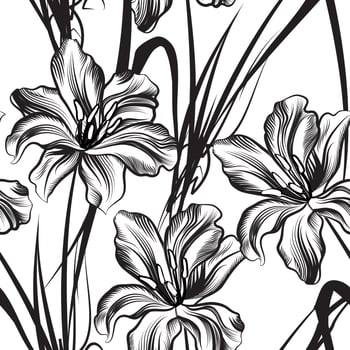 Floral engraved seamless pattern. Flower garden background vector