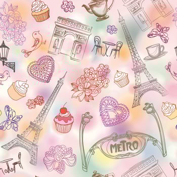 Paris city landmark seamless pattern. Travel France background. vector