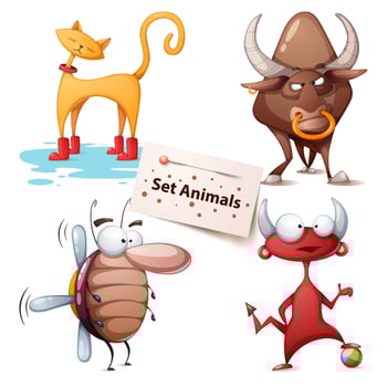 Cat, bull, cockroach, devil - set animals vector