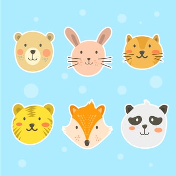 Flat Cute Animal Face Vector Collection