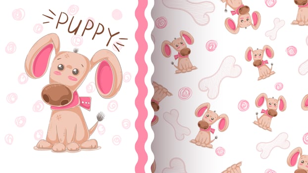 Cute dog, puppy - seamless pattern. vector