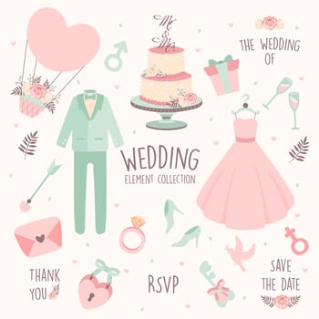 Hand drawn doodle Love Wedding Element Icon Set vector