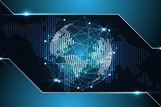 abstract technology background concept digital world map dot metallic blue on hi tech future design vector