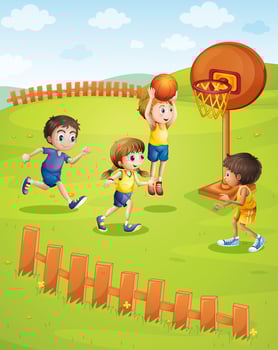 Children playing basketball in the park vector