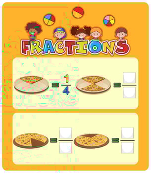 Pizza fractions math worksheet vector