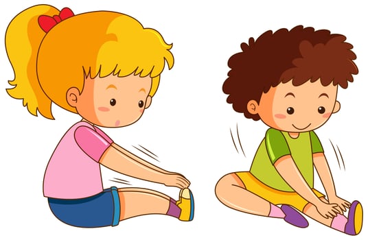 Boy and girl exercise on white background vector