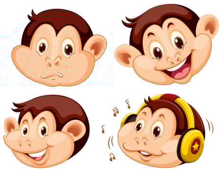 Set of monkey cartoon head vector