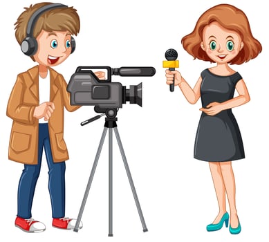 News reporter and professional cameraman vector