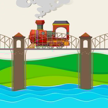 Train riding over the bridge vector