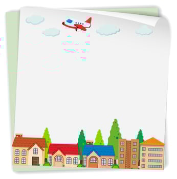 Paper design with airplane and houses vector