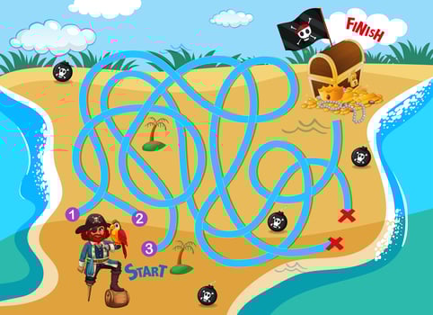 Pirate find way to treasure vector