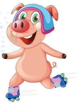 Happy pig playing roller skate vector
