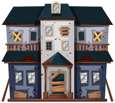 Old house with broken windows and door vector