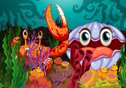 A big crab and a clam vector