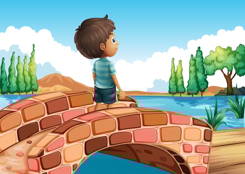 A boy at the bridge vector