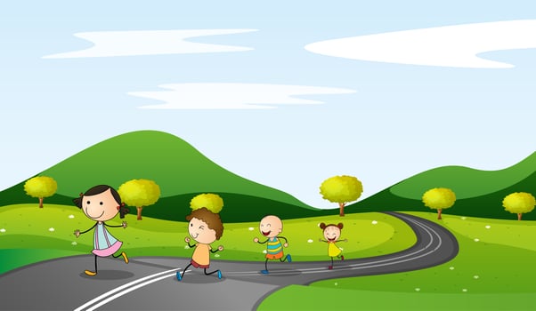 kids and road vector